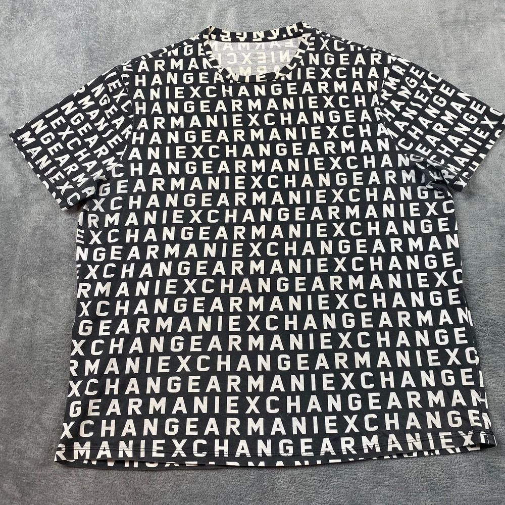 Armani Exchange Mens XL T-Shirt Black White All Over Logo Print Short Sleeve